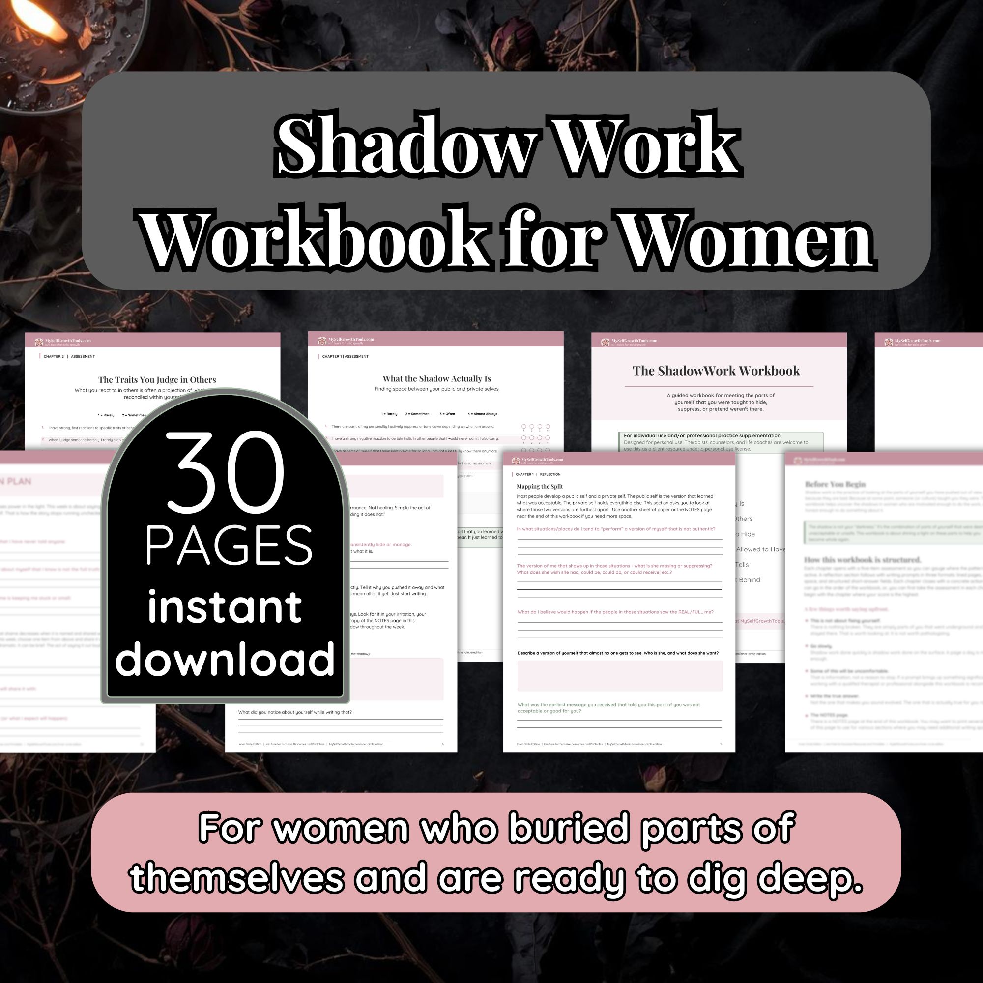 Shadow Work Workbook for Women cover and pages